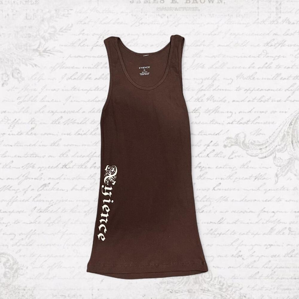 Emo brown tank top with white “XYIENCE” logo Size XL
